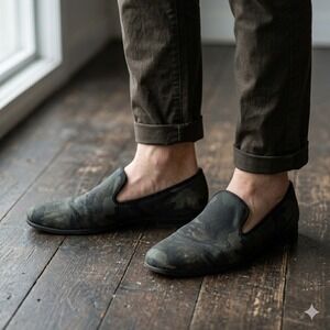 Duke + Dexter Loafers Mens 13 Grey Camo Canvas Slip On Handmade England Shoes